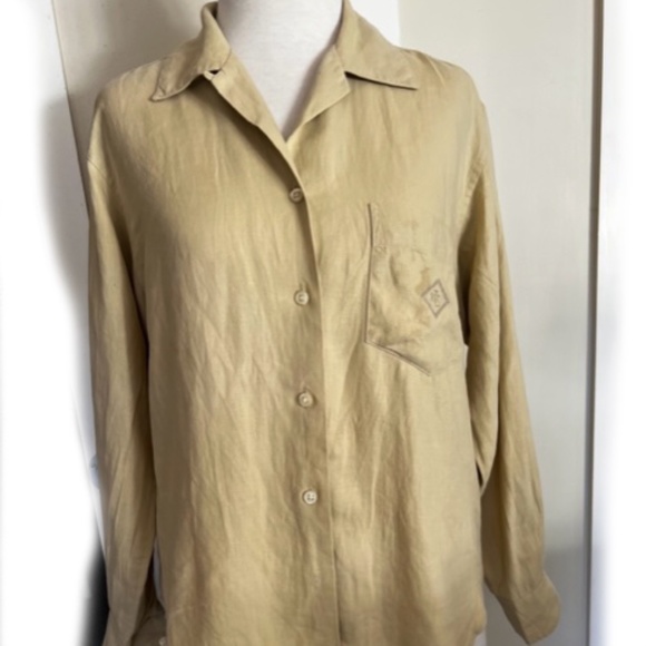 Ralph Lauren Tops - RALPH LAUREN - SHIRT/BLOUSE (LAUREN) SMALL LINEN - BEIGE/MUSTARD